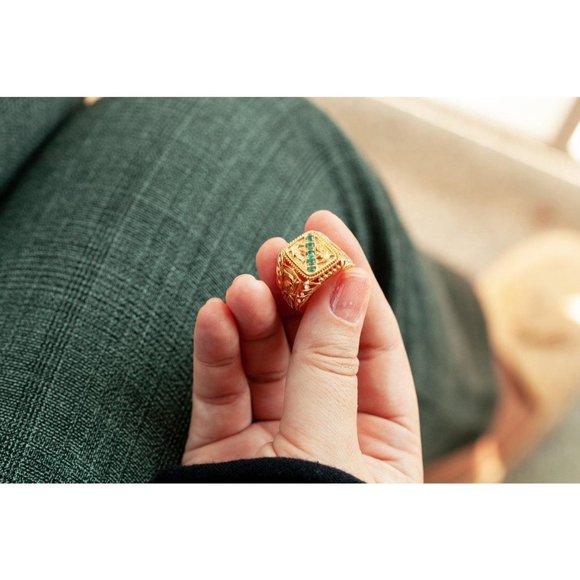 Natural Alexandrite Diamond 18k Yellow Gold Men's Ring - Picture 4 of 7